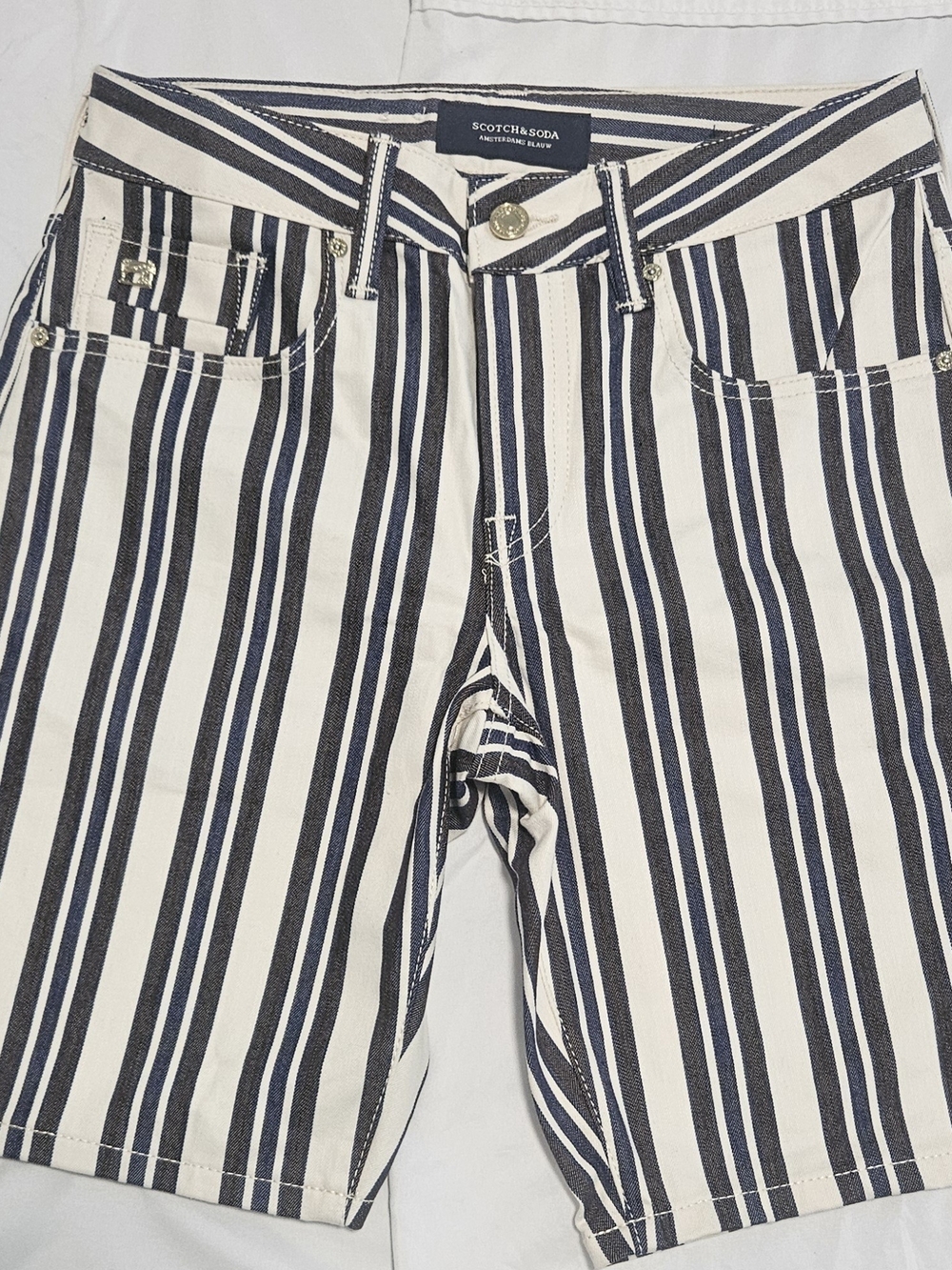 Scotch & Soda Navy and White Striped Shorts